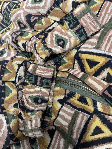 VTG Fuda International Colorful Aztec Print Full Zip 100% Silk Bomber Jacket M