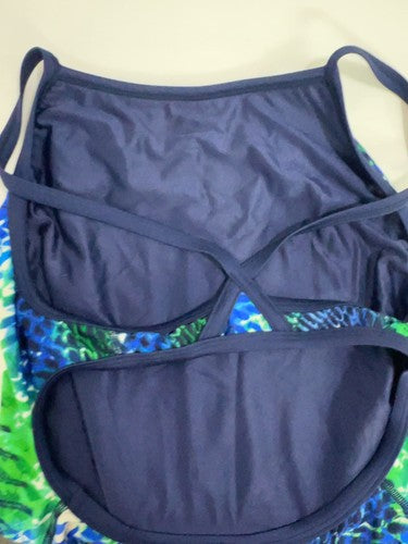 Speedo Blue Green Snake Print Cross Back One Piece Swimsuit Bathing Suit 40