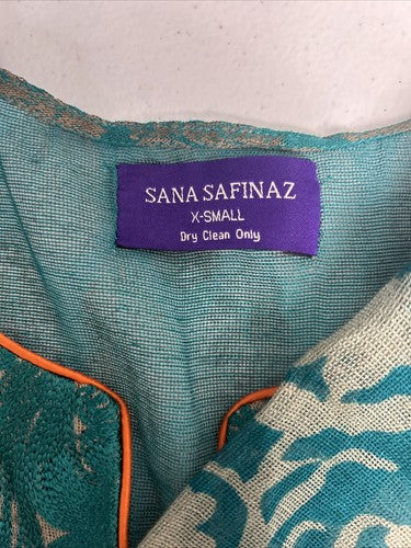 Sana Safinaz Brown Orange Blue Semi Sheer Long Sleeve Women’s Kurti Size XS