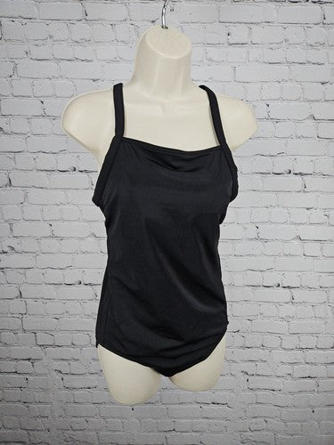 Lands' End Black Cross Back One Piece Swimsuit Bathing Suit Size 8