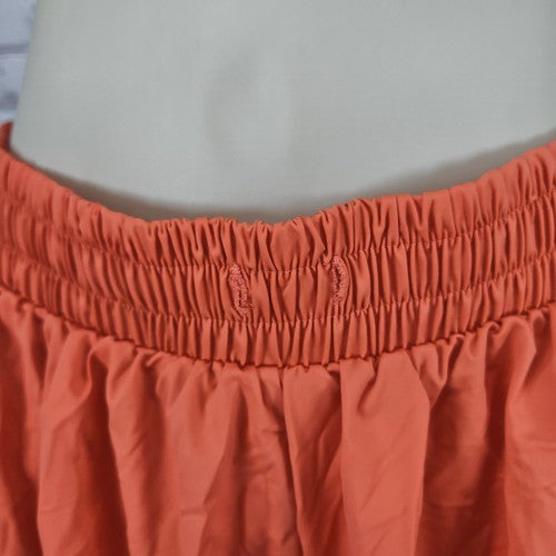 Luogongzi Orange 2 in 1 Flowy Elastic Waist Stretch Running Shorts L
