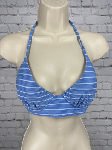Shade & Shore Blue White Striped Textured Halter Push Up Bikini Swim Top 34B