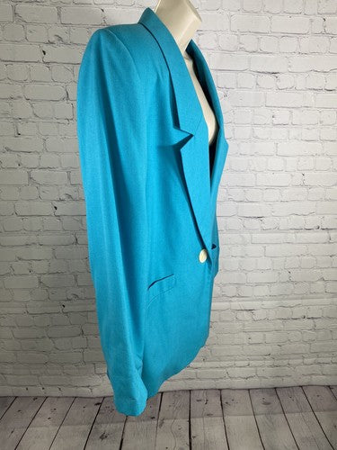 VTG Lynn Greene Light Blue Notch Lapel Single Button Jacket Blazer Women’s Sz 10