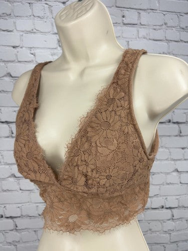 Aerie Tan Floral Lace Lined Plunge V Neck Bralette Bra M