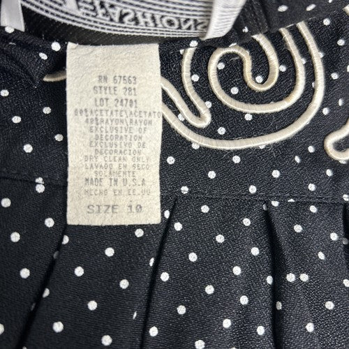 VTG S.L. Fashions Black White Polka Dot Shoulder Pad Fabric Embellished Dress 10