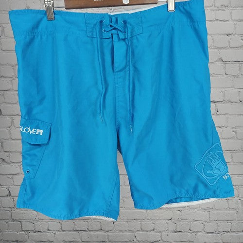 Body Glove Blue Lace Up Cargo Pocket Board Shorts Unlined Swim Trunks 36