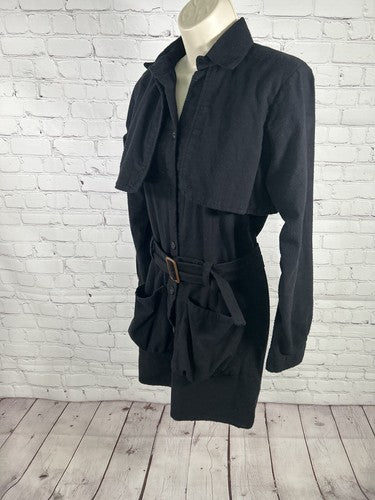 VTG Opening Ceremony Black Flannel Button Belted Light Long Jacket Women’s S
