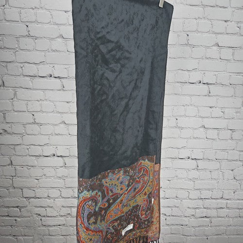 Pashmina Black Multicolor Paisley Jacquard Fringe Pashmina Wrap Scarf One Size