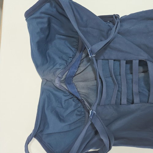 Seafolly Navy Ruched V Neck Strappy Back One Piece Swimsuit Bathing Suit 12DD