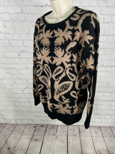 VTG Carriage Court Black Gold Pullover Long Sleeve Knit Sweater Women’s M
