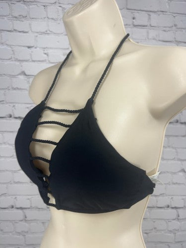 Abercrombie Swim Black Strappy Caged Front Triangle Halter Bikini Top S