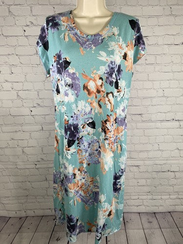 VTG Awesome Wear Blue Floral Pullover Short Sleeve T Shirt Dress XXL