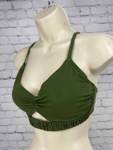Shade & Shore Olive Green Ruched Underwire Cutout Bikini Swim Top 34D