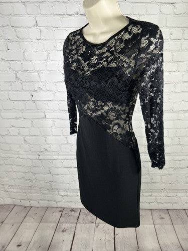 Sentimental NY Black Floral Lace Short Pullover Long Sleeve Bodycon Dress S