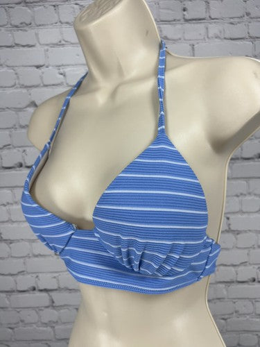 Shade & Shore Blue White Striped Textured Halter Push Up Bikini Swim Top 34B