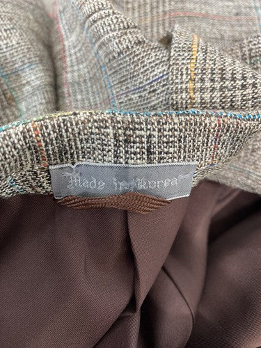 VTG Bilari Hand Tailored Brown Multicolor Fleck Overcheck Silk Jacket Blazer 42R