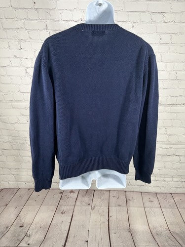 VTG Thane 100% Cotton Pullover Crew Neck Blue Red Brown White Argyle Sweater L