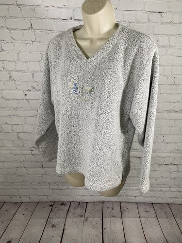 VTG Sarvis Creek Dry Goods Gray Embroidered Durango NM V Neck Pullover Sweater M