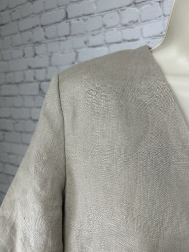 Zara Beige Tan 100% Linen Button Up Short Sleeve Shirt Vest Women’s Size Large L