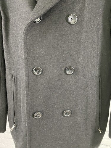 Towne by London Fog Black 6 Button Wool Blend Coat Zip Pockets Size M Medium