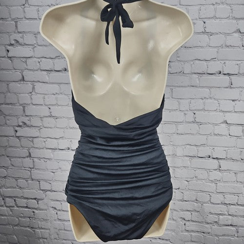Victoria's Secret Black Ruched Halter One Piece Swimsuit Bathing Suit M