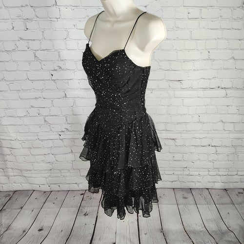 VTG Susan Roselli Vijack Polka Dot Tiered Criss Cross Blackless Dress Size 5/6