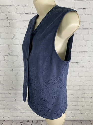 VTG Petite Sophisticate Blue Floral 3 Button High V Neck Vest Womens Size 8