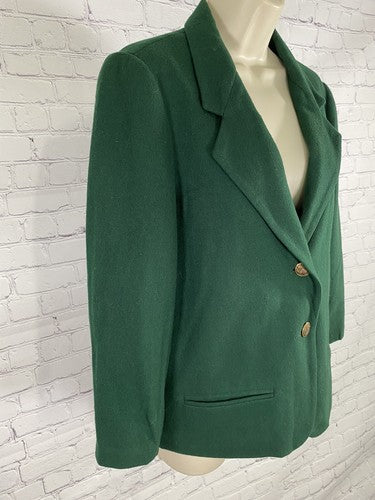 VTG Savannah Green 100% Wool 2 Button Jacket Blazer Womens 12P Petite