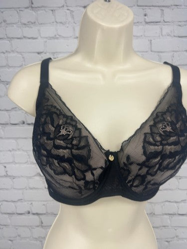 Natori Black Floral Lace Nude Lined Underwire Contour Cup Bra 36DDD