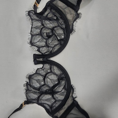 Bluebella Black Eyelash Lace Strappy Back Balconette Underwire Bra 34B