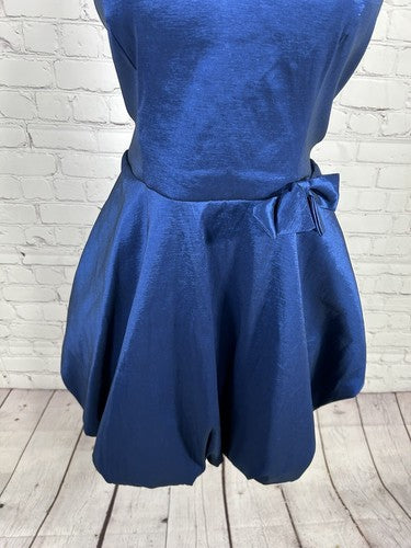 Teeze Me Blue Halter Short Bubble Hem Fit And Flare Party Dress Junior’s 11