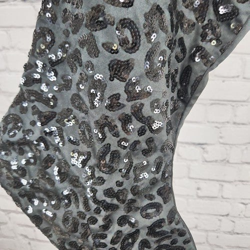 NWT Victoria's Secret Black Sequin Leopard Print Satin Christmas Stocking 18"