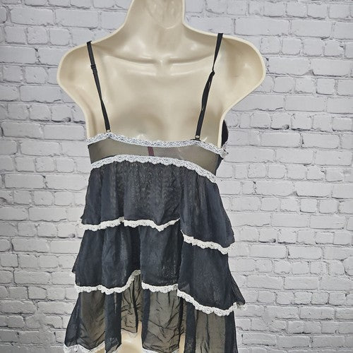 Nature Intimates Black White Lace Trim Tiered Mesh Underwire Babydoll 36B