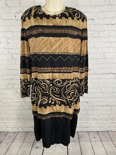 VTG KC Spencer Brown Black Shoulder Pads Layered Dress 16