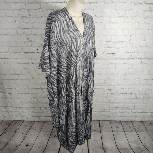 Final Touch Grey Kaftan Flowy Asymmetrical Cover Up USA Mumu Dress One Size O/S