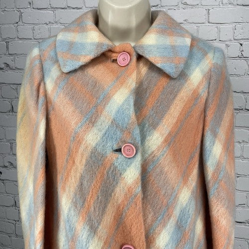 VTG Originala Peach Orange Plaid Button Lined Jacket Coat Retro Union Made M