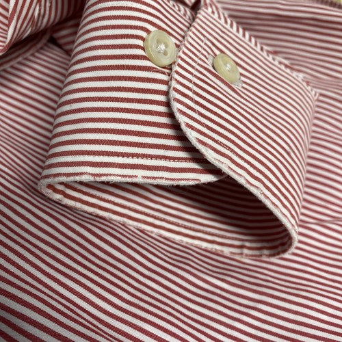 Brooks Brothers 346 Red White Striped Long Sleeve 100% Cotton Button Up Shirt L