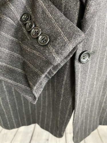 VTG Take 6 By Kashini “120” Super Fine 100% Wool Gray Striped Jacket Blazer 44R