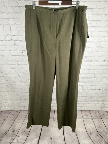 NWT Multiples Green Stretch Pleated Elastic Waist Wide Leg Pants 14 (34x31.5)