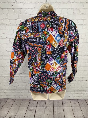VTG TRIBES for Her Collared Long Sleeve Geometric Paisley Colorful Button Up XS