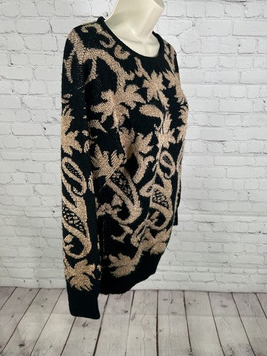 VTG Carriage Court Black Gold Pullover Long Sleeve Knit Sweater Women’s M