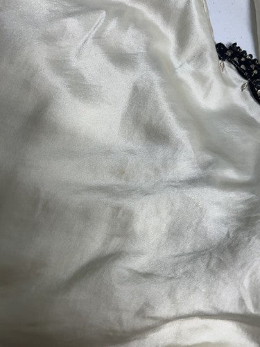 Chelsea Flower Ivory 100% Silk Rhinestones Embroidered Scoop Neck Blouse M