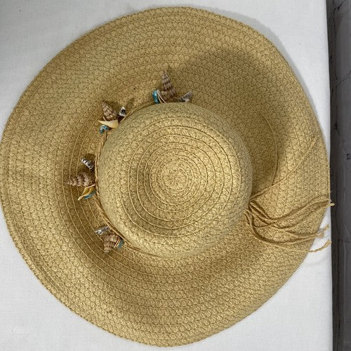 Royal Road Trading Co Yellow Straw Sea Shell Accent Straw Sun Hat One Size