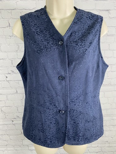 VTG Petite Sophisticate Blue Floral 3 Button High V Neck Vest Womens Size 8