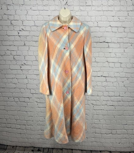 VTG Originala Peach Orange Plaid Button Lined Jacket Coat Retro Union Made M