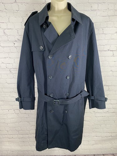 VTG Oleg Cassini Navy Blue Double Breasted Collared Belted Coat Jacket 46R