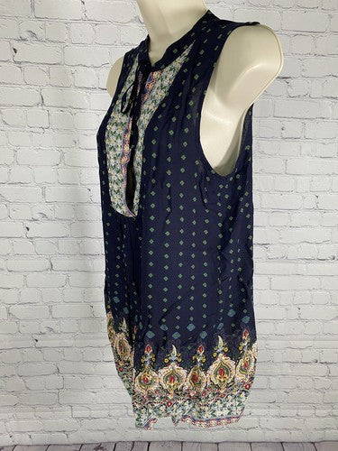 NWT Weekend Suzanne Betro Colorful Pintuck Placket Sleeveless V Neck Tunic S