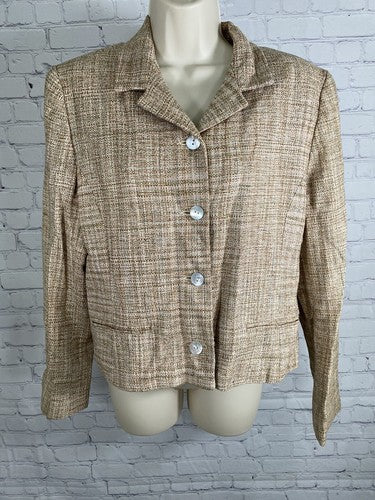 VTG Soiree Multicolored 100% Handwoven Silk 4 Button Blazer Jacket Womens M
