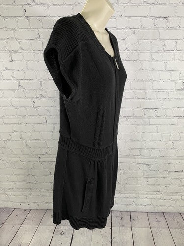 Michael Kors Front Zip Short Sleeve Knit Short Black Casual Dress L