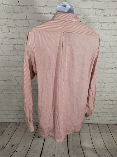 Brooks Brothers 346 Red White Striped Long Sleeve 100% Cotton Button Up Shirt L